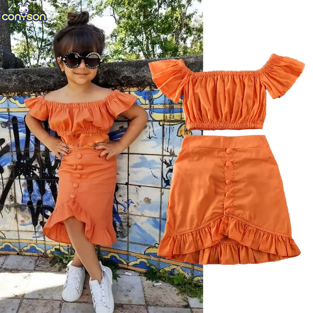 Детская оранжевая юбка с открытыми плечами