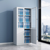 Armoire de rangement de bureau en métal Homniture à grande capacité avec porte supérieure en verre, verrouillable, étagères réglables, pour le rangement de documents