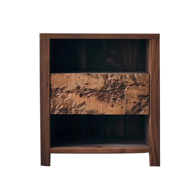 Wabi-sabi estilo design original Novo de inspiração chinesa, mesa de cabeceira natural, mesa de cabeceira de madeira maciça com gavetas para armazenamento
