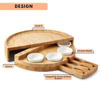 WOQI Planche à charcuterie Bols en céramique Ensemble de couteaux Plateau de service en bois pivotant Plateau en bois de bambou Artisanat Boîtes en bois Signes muraux