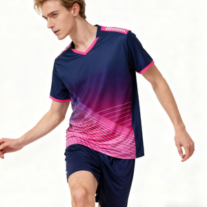 Tenue de football personnalisable à manches courtes, dégradé bleu marine et rose, pour adultes unisexe, pour entraînement et matchs de football, approvisionnement direct usine, modèle tendance - Product Image 1