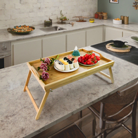 Table à plateau de service en bambou polyvalente avec pieds pliables et poignées sur les genoux Canapé à utiliser pour la chambre à coucher Pique-nique