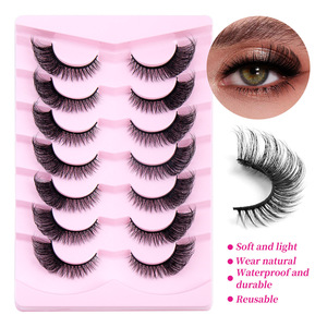 Nouveauté 2026 : 7 paires de faux cils en poils synthétiques, effet œil de chauve-souris oblique, simulation naturelle, épais, bouclés, tige rigide - Product Image 4