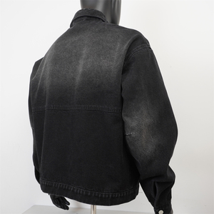 Áo khoác denim đen cắt ngắn, chất liệu canvas cao cấp, thiết kế thời trang TOPSHOW, có khóa kéo, kiểu dáng Detroit, may sẵn, màu đen đã qua xử lý, dành cho nam - Product Image 4