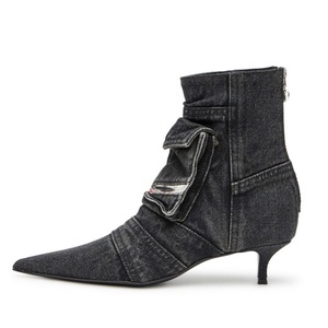 Denim Pockets Ankle <b>Boots</b> Low Heels Dress Stiletto Women Jeans Back Zipper Shoes Retro Styles Short Booties - Product Image 4