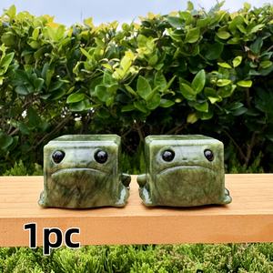 Venta al por mayor de talla cuadrada de rana con ojos inocentes de jaspe Xiuyan, decoración divertida y creativa para escritorio y jardín, regalo de cumpleaños perfecto - Product Image 5