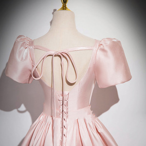 Pink Satin Ball Gown Evening Dress Sweetheart Neckline Empire Waist Women's Formal Party Wedding Dress - Product Image 4