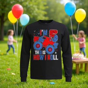 Camiseta de manga larga con tema de araña para el 5º cumpleaños de Monster Truck para niño de 5 años - Product Image 3