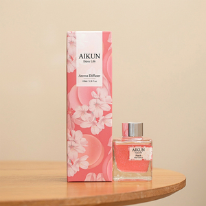 Aikun Low MOQ 30pcs 100ml Pink Floral Glass Sticker Box Custom Scent Long Lasting <b>Reed</b> <b>Diffuser</b> Gift Set for Holiday Buyer - Product Image 1