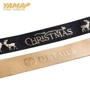 Yama Gift Wrapping Foil Printed Ribbon With Logo Hot Stamping Embossed Satin Ribbon Custom Black RIBBONS 100% Polyester