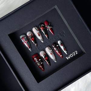 Хит продаж, готические накладки ручной работы в стиле панк-рок для ногтей, черные, красные, пресс-материалы, прижимные пальцы, искусственные ногти - Product Image 1