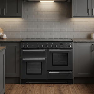 Cuisinière à gaz et électrique Rangemaster Toledo+ 48 pouces, plaque de cuisson en acier inoxydable, double four, autoportante, contrôlée par application, modèle noir - Product Image 2