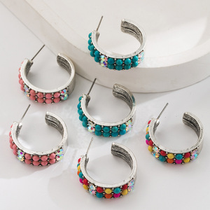 Vendita calda Vintage bohémien colorato antico <span class=keywords><strong>argento</strong></span> <span class=keywords><strong>orecchini</strong></span> in lega stile etnico occidentale - Product Image 1