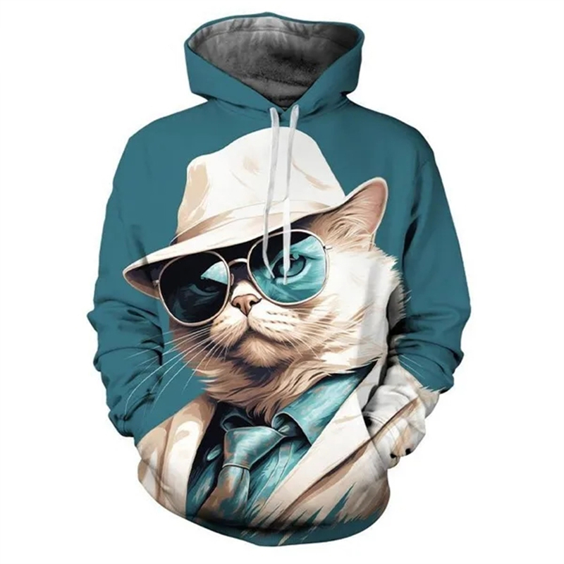 Sweat à Capuche Enfant Chat Imprimé 3D - Manches Longues Avec Poche - Polyester Doux