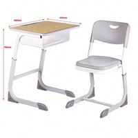 Ensemble bureau et chaise ergonomiques réglables pour étudiants avec tiroir et plateau de travail en panneaux de particules pour l'étude en classe