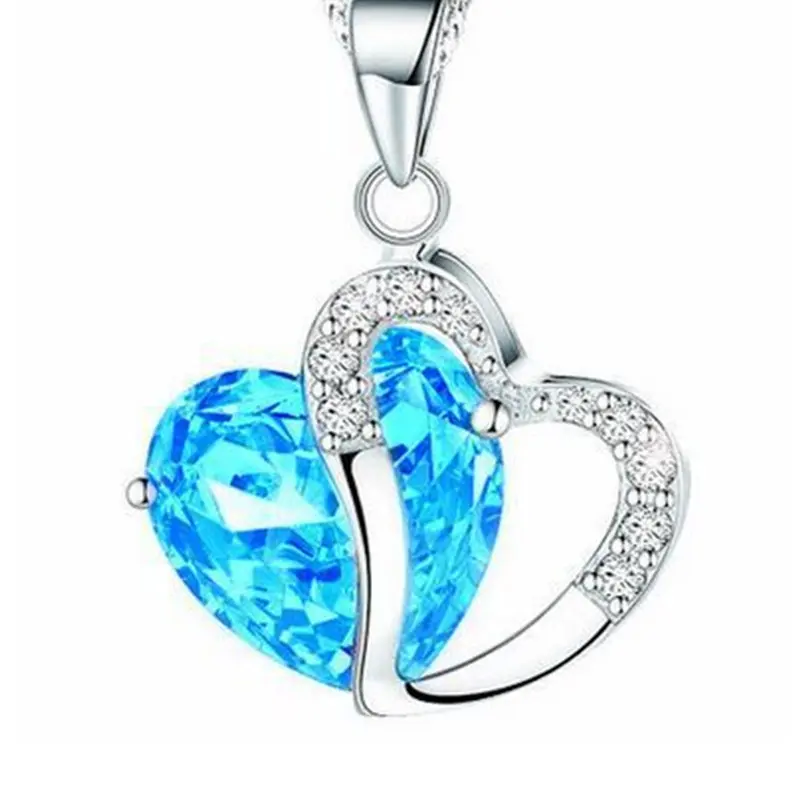 Pingentes para mulheres, joias da moda áfrica de prata zircão cristal strass azul formato de coração multicolor colares para mulheres