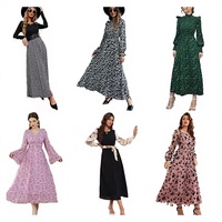 Robe longue bohème florale en satin pour femme, manches longues, décontractée, respirante, idéale pour la plage ou le bureau, style Moyen-Orient, vente en gros