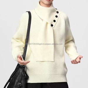 Suéter de punto con diseño de bufanda para hombre, estilo holgado y casual con botones, para otoño e invierno. - Product Image 5