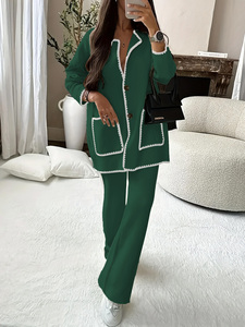 Conjunto de Suéter e Jaqueta Feminino de Outono em Veludo Ártico, Solto e Moderno com Bolsos Decorativos em Promoção - Product Image 2