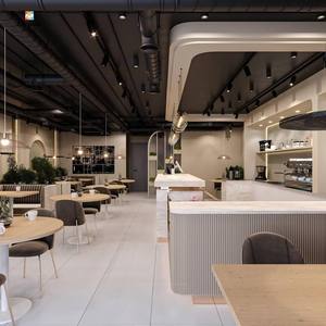 Mostrador Personalizado para Cafetería |   Cafetería con Barra de Acero Inoxidable y Madera |   Soluciones Completas de Diseño y Decoración para Tiendas, Mostrador de Café - Product Image 1