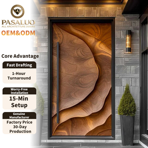 Portes d'entrée extérieures de sécurité modernes en <span class=keywords><strong>aluminium</strong></span> et bois de luxe OEM PSL 2026 pour maisons, villas et résidences - Product Image 1