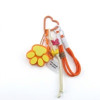 Porte-clés Patte de Chat Orange Kawaii, Breloque de Sac, Fermoir Cœur, Cordon Tressé, Pendentif Empreinte Animale 3D, Accessoires Cadeau Personnalisés