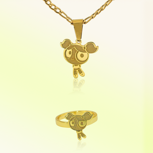 Kustom kartun lucu karakter anting kucing modis <span class=keywords><strong>Set</strong></span> perhiasan UNTUK WANITA baja nirkarat 18k berlapis emas kalung hadiah - Product Image 1