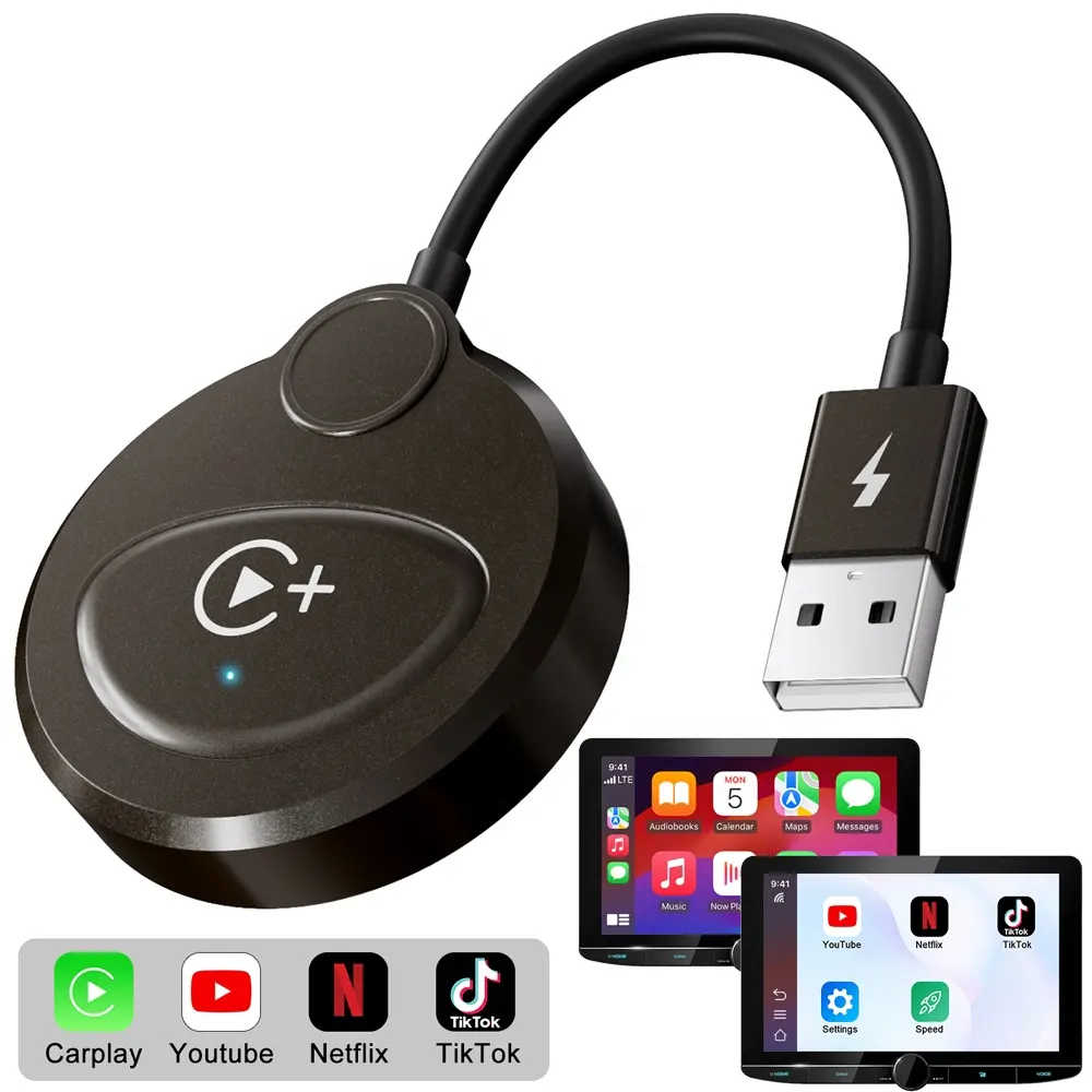 Carplay Wireless Adapter with Youtube Netflix Tiktok Wireless Apple Carplay Video Dongle Converter Wired Carplay to Wireless