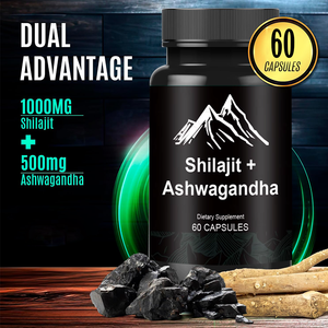 Shilajit pour hommes 1000mg Ashwagandha 500mg Acide Fulvique 60 Capsules Soulagement du <span class=keywords><strong>stress</strong></span> Énergie masculine Vitalité Complément OEM - Product Image 4