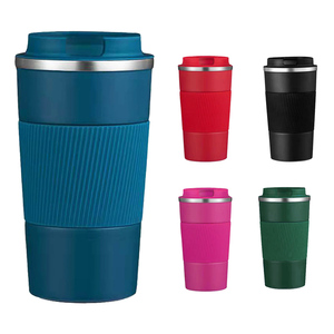 Pour <span class=keywords><strong>Amazon</strong></span> Top Seller 18/8 Gobelet de luxe en acier inoxydable 350ml/500ml Tasse à café isolée avec étui en silicone et couvercle rabattable - Product Image 3