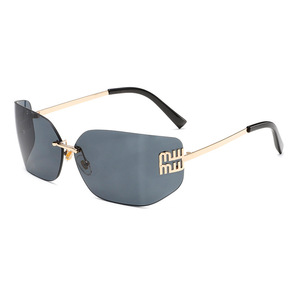 Lunettes de soleil tendance sans monture pour femmes, lunettes de soleil de luxe à la mode, verres incurvés, pare-soleil - Product Image 1