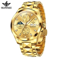 Reloj Mecánico Automático de Acero Inoxidable de Lujo para Hombre, Modelo 3298, con Fase Lunar, Doble Calendario, Cronógrafo Impermeable