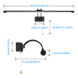 โคมไฟ LED ติดผนังพร้อมแขนปรับได้และสายดึงสำหรับให้แสงสว่างในภาพวาดสีดำเงา - Product Image 5
