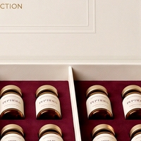 Boîte rigide personnalisée avec couvercle et base blancs pour flacons de peptides, 16 flacons, avec impression offset, dorure à chaud et doublure satinée