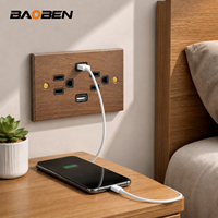 BAOBEN Sakelar Kayu Solid Motif Serat Kayu 118 Standar Amerika, Sakelar Tekan Kuningan, Pelat Dinding Pengisi Daya USB