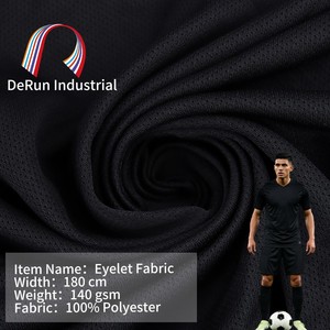 <strong>Black</strong> 100% Polyester Eco-Friendly Lightweight Interlock Eyelet Fabric Breathable Knitted <strong>Jersey</strong> Textile for Activewear - Product Image 1