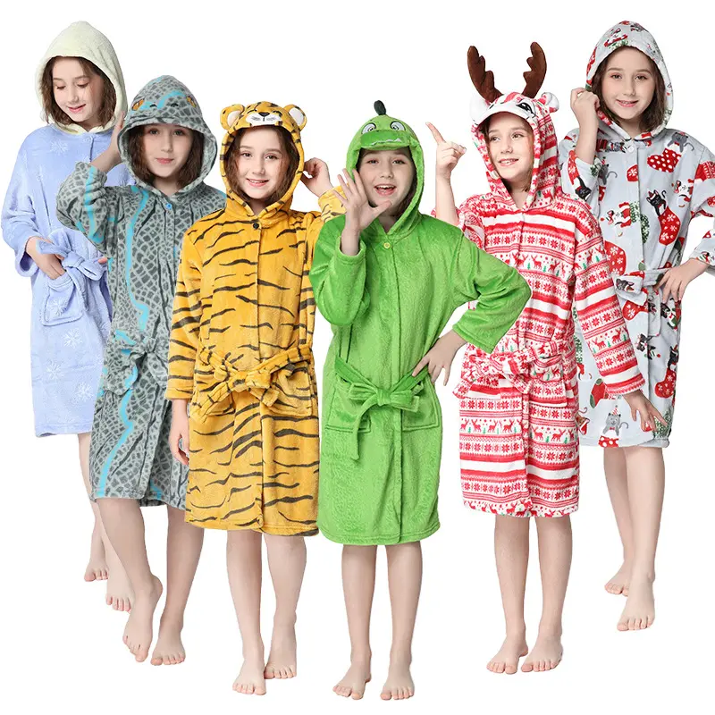 NANTEX – Robe de bain à capuche pour enfants, motif dessin animé, flanelle, manches longues, motif Animal licorne, pour garçons et filles