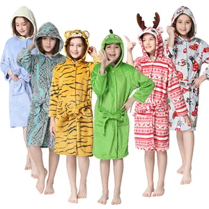 NANTEX OEM Cartoon Children's Robe Flannel Baby Bathrobe Long Sleeve Hooded Kids Bath Robe Lovely Unicorn Animal Child Boy Girls Robes