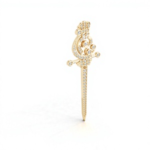 Broche de Espada de Oro de 9K con Diamantes Cultivados en Laboratorio de Lujo Aarinya, con Diamantes de Corte Brillante y Engaste Pavé, Unisex, Regalo para Bodas y Fiestas - Product Image 1