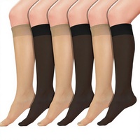 Chaussettes hautes d'été transparentes et respirantes pour femme, en soie douce de qualité supérieure, avec bande de maintien et bout renforcé