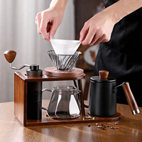 Organisateur de bar à café en bois d'acacia pour cafetière à filtre, filtre à café et moulin manuel, rangement de comptoir pour café à domicile