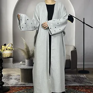 معاطف طويلة للمرأة المسلمة فستان كيمونو على الطراز العربي مطرز بشكل قلب أساور دبي عبايات فستان محتشم