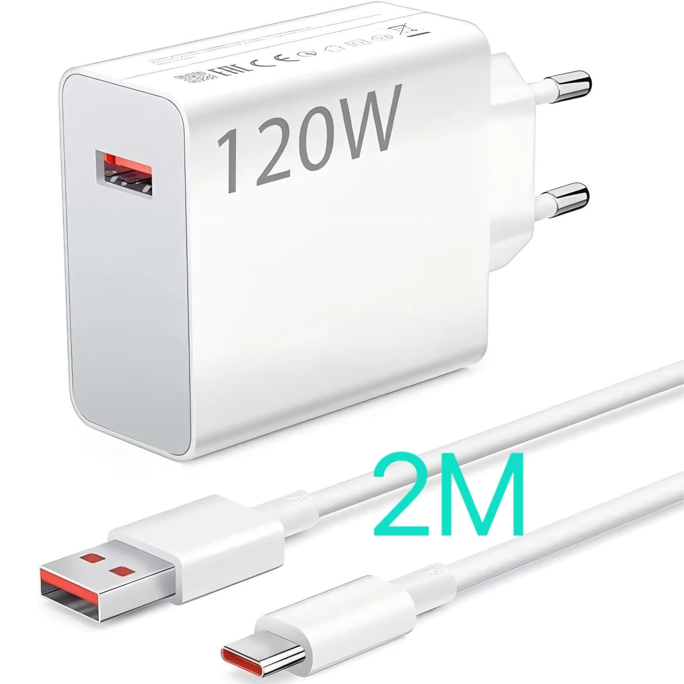 [Bianco] Caricatore da 120 W + cavo da 2 M dorato
