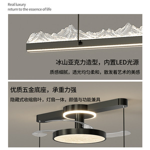 <b>Led</b> <b>Ceiling</b> <b>Fan</b> Light With Acrylic Blades Copper Motor Smart Control For Restaurant Dining Room - Product Image 4