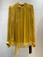 Nouvelle chemise plissée en soie à manches longues pour femme 2026, haut à col montant floral cousu main, blouse ample et ajustée