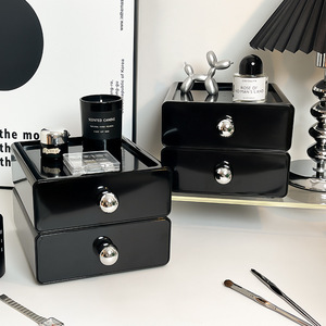 Organisateur de cosmétiques en acrylique noir à 3 niveaux avec tiroirs pour rangement de bureau - Product Image 4