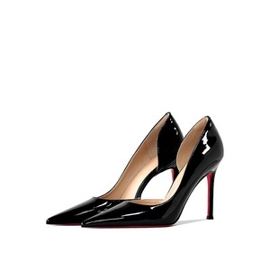 Escarpins de bureau pour femmes de haute qualité, noirs, à bout pointu, talons aiguilles de 8 cm, semelles rouges, découpes latérales, sexy et tendance, collection printemps - Product Image 1