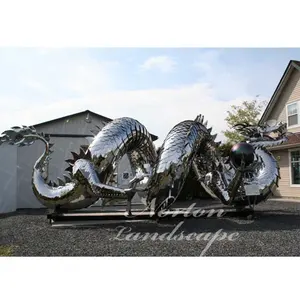 Большие металлические статуи дракона на заказ, полированная Статуя Дракона из нержавеющей стали, скульптура дракона для наружного садового декора