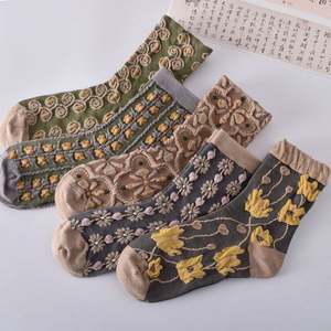Wholesale Cotton Custom <b>Socks</b> Retro Three Dimensional Relief <b>Socks</b> Women's Mid Tube Trend Autumn Winter Style Sweet Stock - Product Image 4