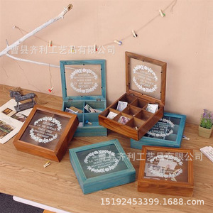 Caja de madera retro con nueve compartimentos, hecha a mano, de madera de pino, para almacenamiento de té y joyas, venta directa de fábrica de Shandong. - Product Image 1